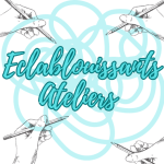 Logo du site Eclablouissants Ateliers d'écriture dans le Haut Rhin. Les mains à chaque coin de l'image font un dessin commun, qui symbolise l'imagination et l'inspiration dans des ateliers d'écriture en ligne et dans le Haut-Rhin.